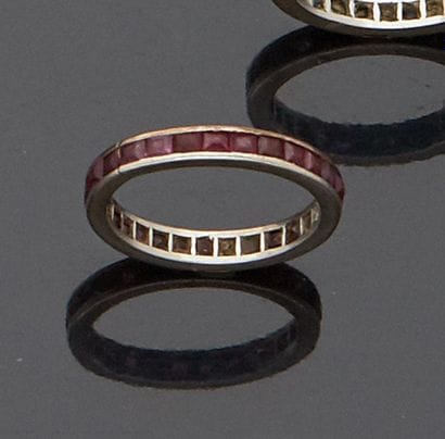 American platinum wedding ring set with small...