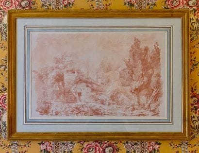 Deux dessins au fusain encadrés d'après FRAGONARD...