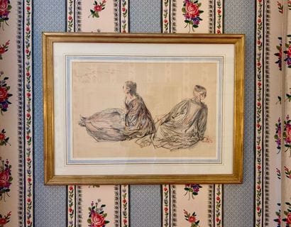 Deux dessins au fusain encadrés d'après FRAGONARD...