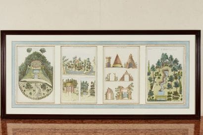 Deux pièces encadrées contenant quatre gravures...