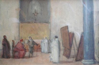 École française
Intérieur d'église Gouache...