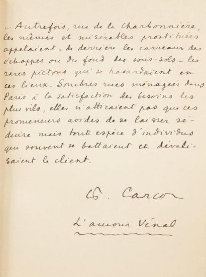 CARCO (Francis). Venal Love. Paris, s. n....