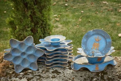 Seafood serving part in blue porcelain with...