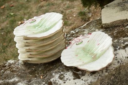 Six fine earthenware asparagus plates with...