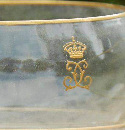 Six crystal goblets with gold rim decorated...