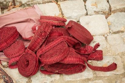 Set of antique woolen furniture braids.

France,...