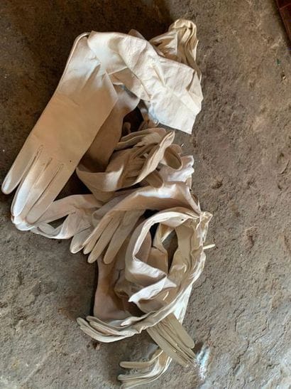 Set of five pairs of leather and white suede...