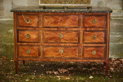 Veneer chest of drawers decorated with a...