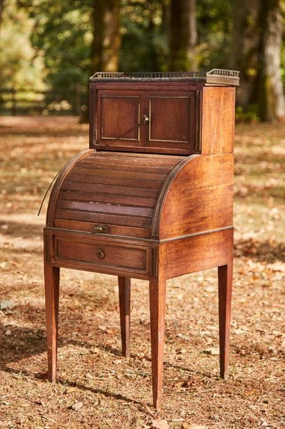 Mahogany veneered bedside table in the shape...