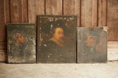 Three paintings, portrait of Rembrandt, Rubens...
