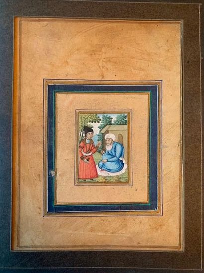 Persian miniature of an elderly bearded man...