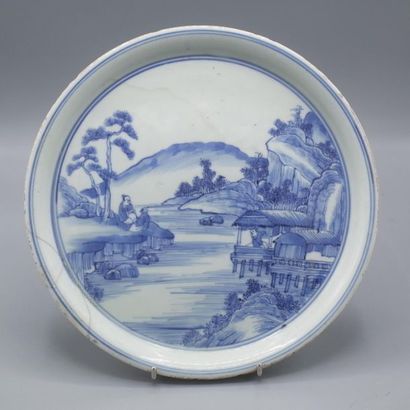 Assiette en porcelaine de Chine blanc bleu...
