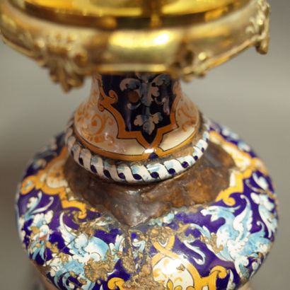 Pair of oil and ceramic lamps with neo-Renaissance...
