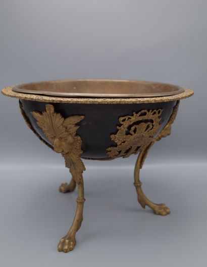 Large tripod goblet in dark brown patinated...