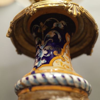 Pair of oil and ceramic lamps with neo-Renaissance...