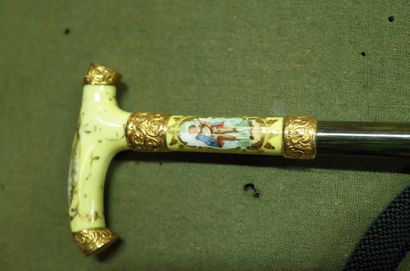 Umbrella with bamboo handle, Paris porcelain...