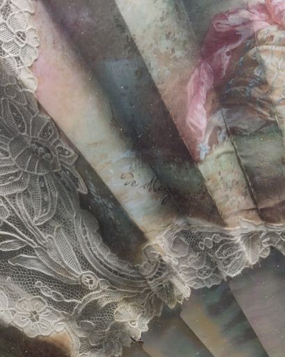 Mother-of-pearl and lace fan decorated with...