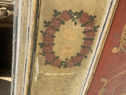 Wooden chair painted white, red, gold and...