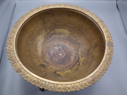 Large tripod goblet in dark brown patinated...