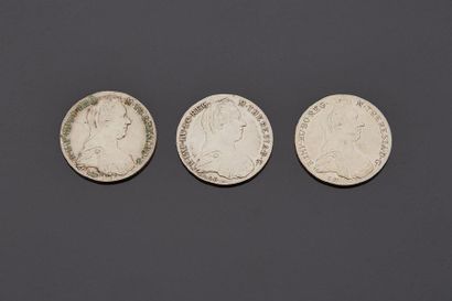 Trois pièces d'argent Marie Thérèse d'Autriche,...