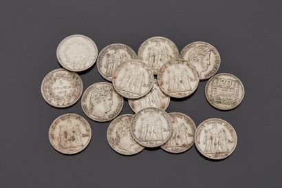 Quatorze pièces en argent de 5 francs, la...