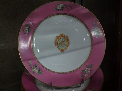 14 Plates and a cake dish in Sèvres porcelain,...