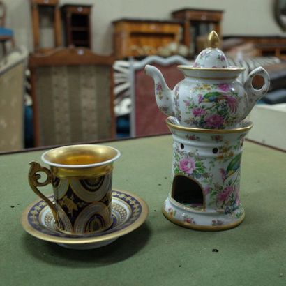 Paris porcelain teapot and a golden and blue...