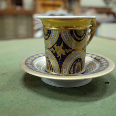 Paris porcelain teapot and a golden and blue...