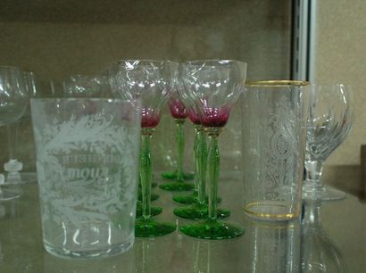 12 bench wine glasses in green and burgundy...