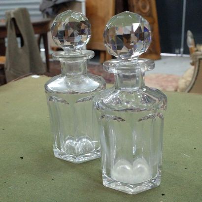 Pair of hexagonal crystal decanters.
