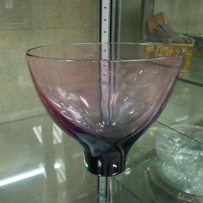 Oval glass vase two-tone pink and blue.

Height:...