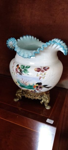 Pair of opaline vase with hemmed collar with...