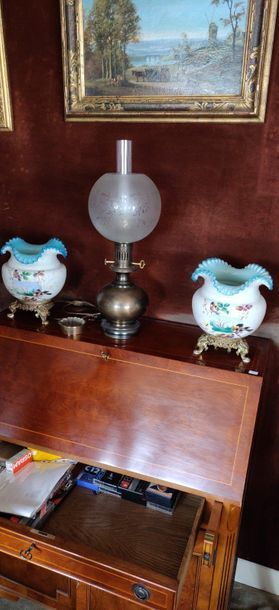 Pair of opaline vase with hemmed collar with...