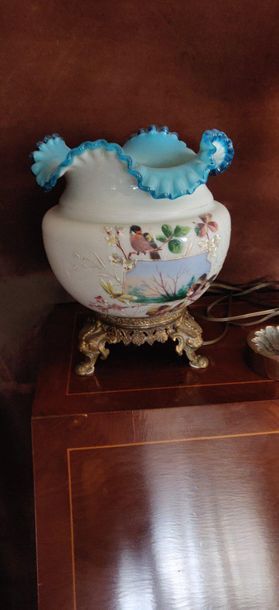 Pair of opaline vase with hemmed collar with...