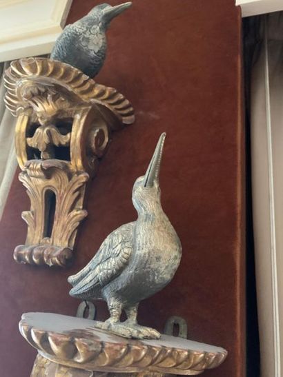 Deux oiseaux en métal argenté