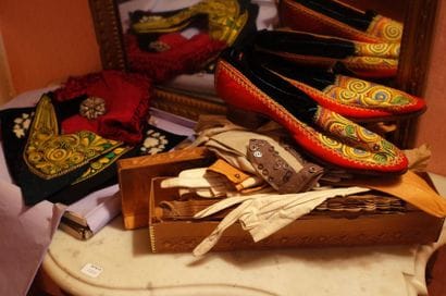 Batch of Breton gloves, slippers and costume...