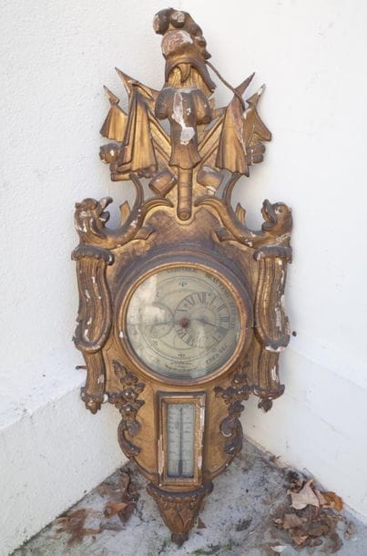 Baromètre de style Louis XVI en bois et stuc...