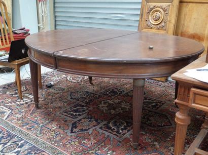 Grande table ovale à allonges en acajou et...