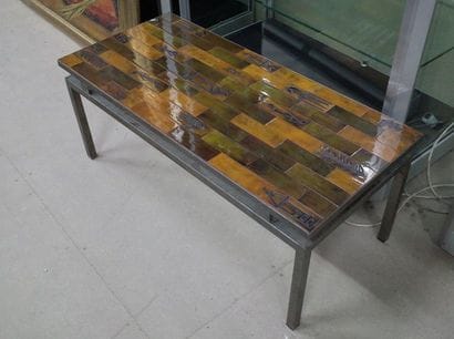 Table basse à plateau en carreaux de céramique,...