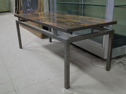 Table basse à plateau en carreaux de céramique,...