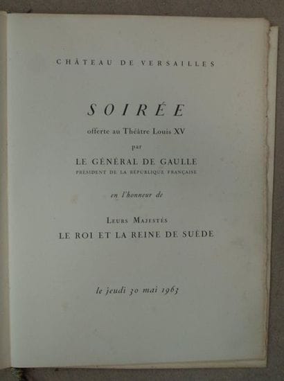 Menu donné au Château de Versailles offert...