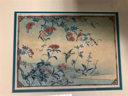 Estampe japonaise représentant des oiseaux...