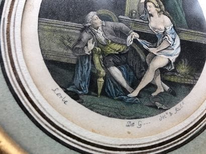 Trois gravures rondes en couleur miniatures...
