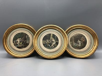 Trois gravures rondes en couleur miniatures...