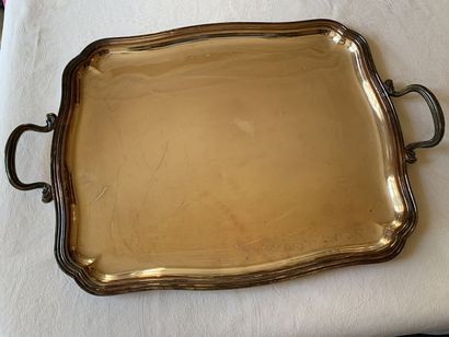 Plateau rectangulaire en métal argenté à...