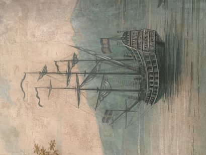 Deux grands panneaux peints sur papier de...