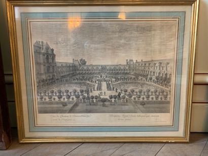 Gravure en noir «  Palais de Fontaineble...