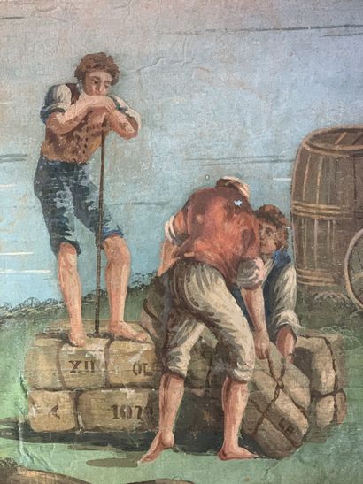 Deux grands panneaux peints sur papier de...