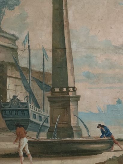 Deux grands panneaux peints sur papier de...