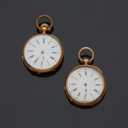Deux montres de col en or jaune 18 k (750...